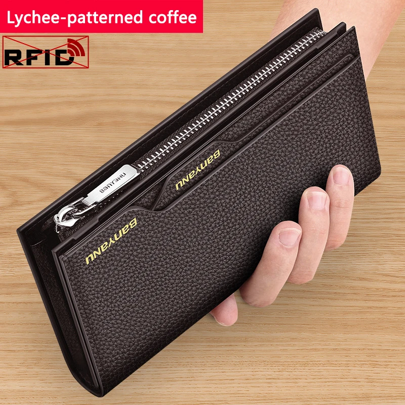 Men's Leather Handbag, Multifunctional Long Wallet, Large Capacity Fashionable Mobile Phone Bag, Personalized Card Holder