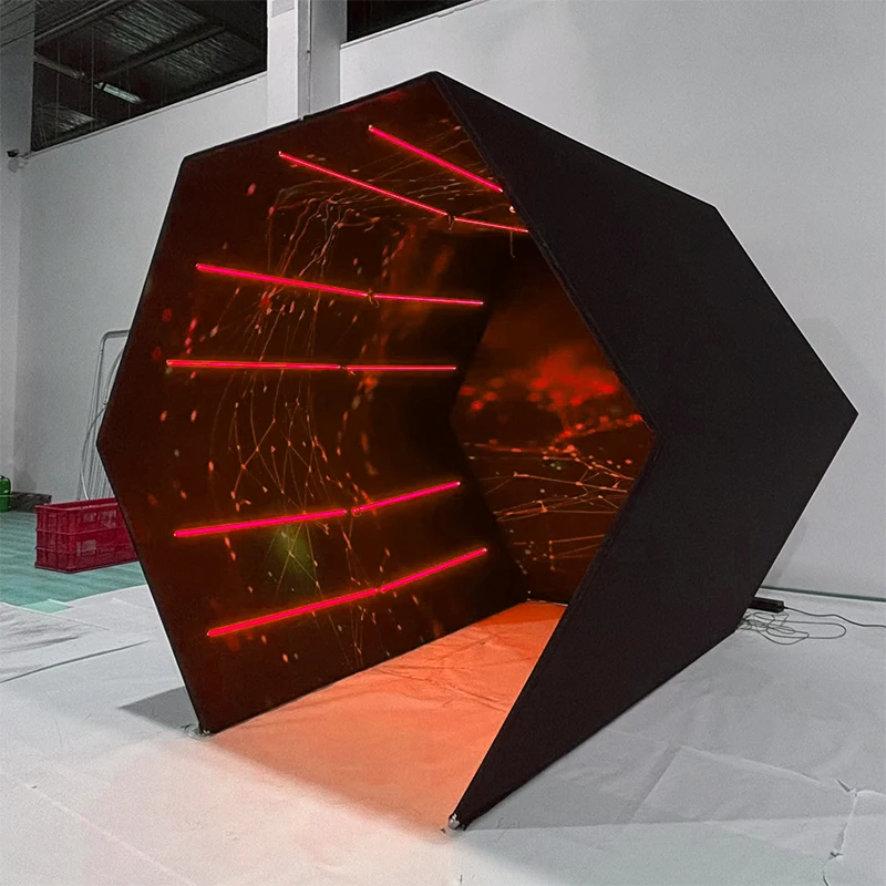 360 Degree Photo Booth Enclosure Backdrop With Colorful LED Lights Easily Spaced Square Round Design For Trade Shows