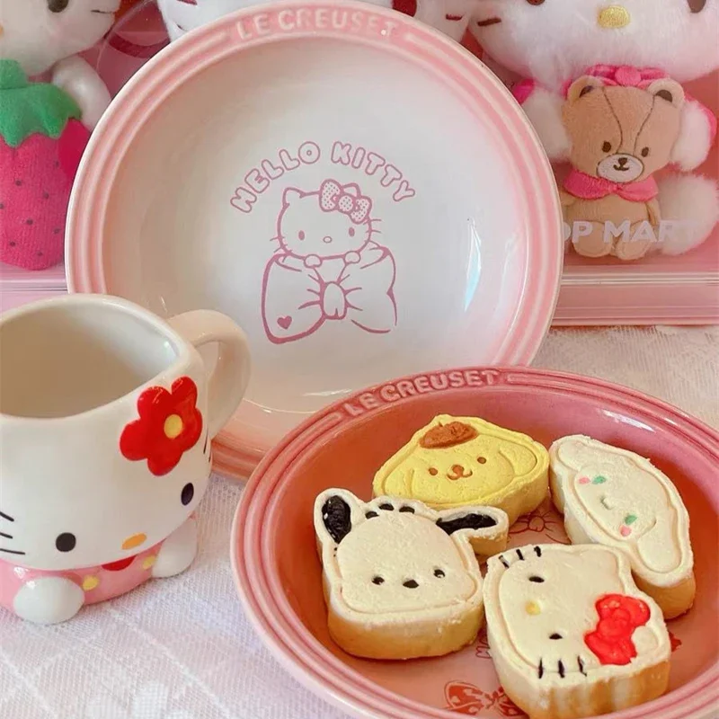 Sanrio Kawaii Hello Kitty Plate Cartoon Creative Shape Fruit Snack Plate Ceramic Household Food Vegetable Plate Cute Tableware