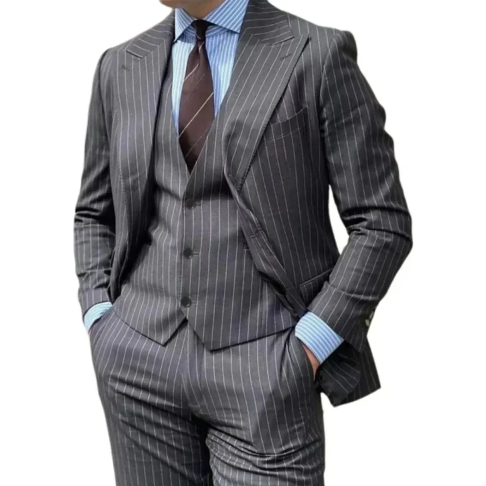 عالية الجودة ثلاث قطع مخطط Terno الفن سترة الزفاف واحدة الصدر السراويل سترة الرجال Terno البدلة