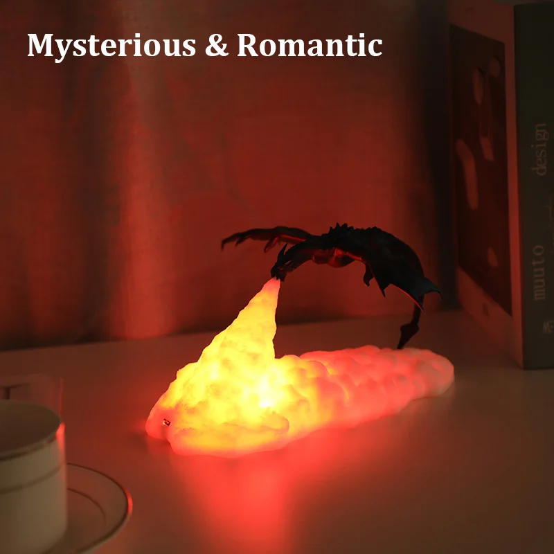 3D Printed LED Lamps Eye Protection Fire/Ice Dragon Indoor Lighting Kids Sleep Accompany Tabletop Light for Bedroom/Living Room