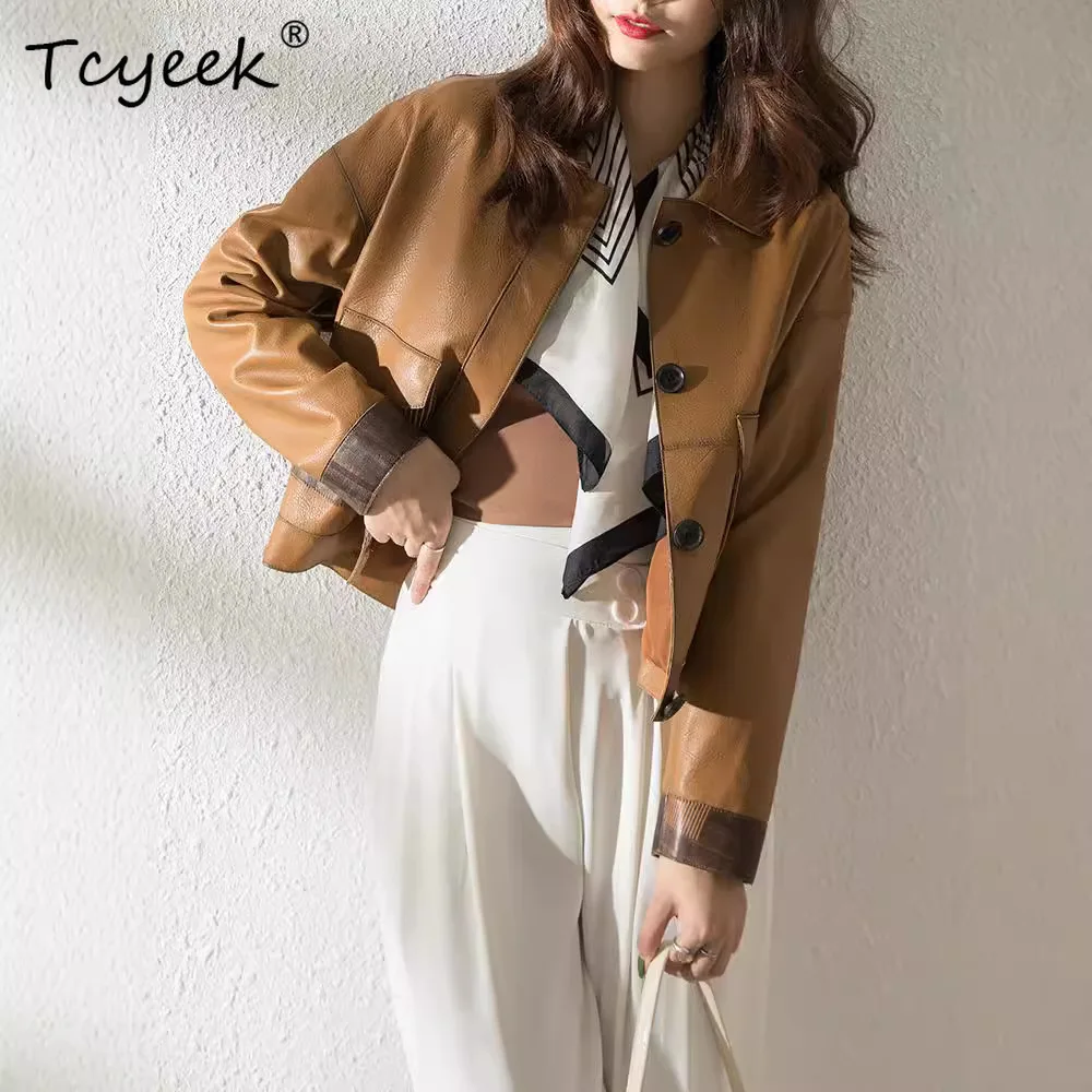 Tcyeek Schaffell Frühling Herbst Trendy Revers Kurze Lokomotive frauen Aus Echtem Leder Jacke Jaqueta De Couro Legítimo Feminina
