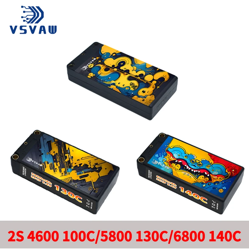 2Pcs GNB Lipo Battery 2S 7.4V 7.6V 4600mAh 5800mAh 6800mAh 120C 130C 140C HV Shorty Hard Case With 5MM T Plug For RC Car Boat