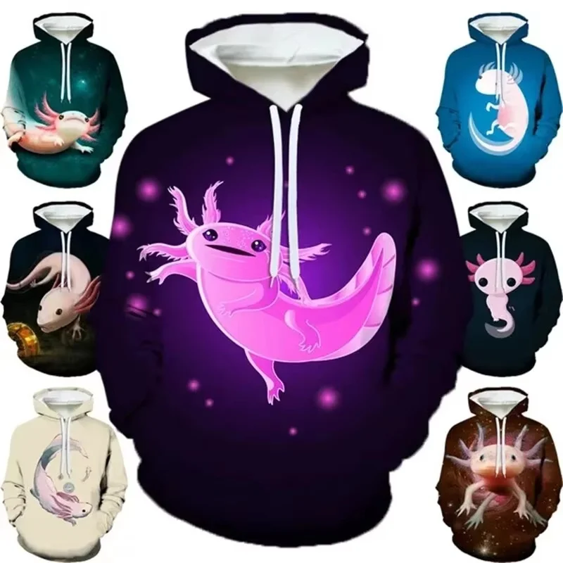 Sudadera con capucha de manga larga con estampado 3D de dibujos animados de Axolotl, jerseys divertidos de animales, ropa de calle informal, tendencia de moda