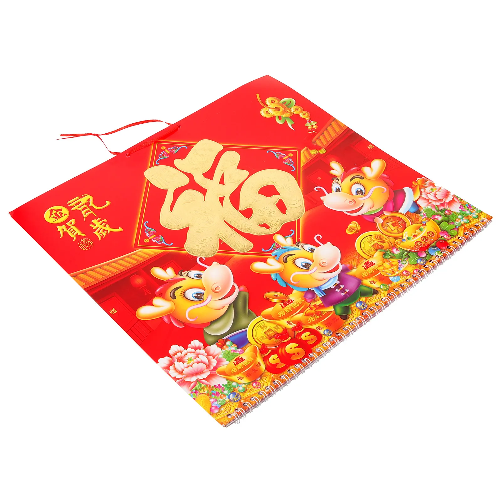 

Year of The Dragon Wall Calendars Red Flower Girl Office Supplies Hanging Traditional Monthly Planning Clear Printed