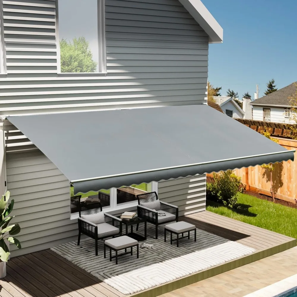 Patio Retractable Awning, Sun Shade Shelter Cover Patio Canopy Sunsetter Awnings for Patio Deck Yard