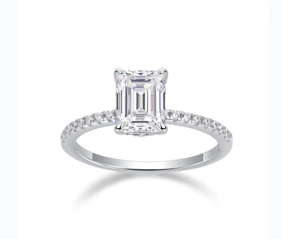

2ct D Color VVS1 Moissanite S925 Silver Emerald Cut Ring Luxury High-End Engagement Wedding Couple Band For Women