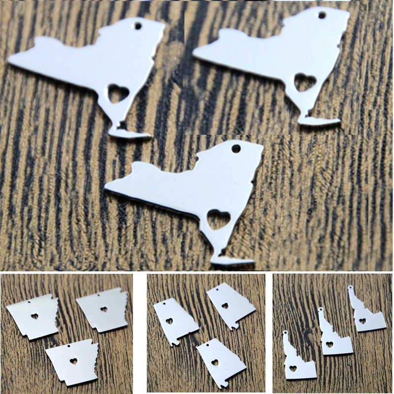 5pcs/lot US State Map Charm Silver Tone New York Washington Mississippi Indiana Hawaii New Jersey Arkansas Alabama Louisiana...