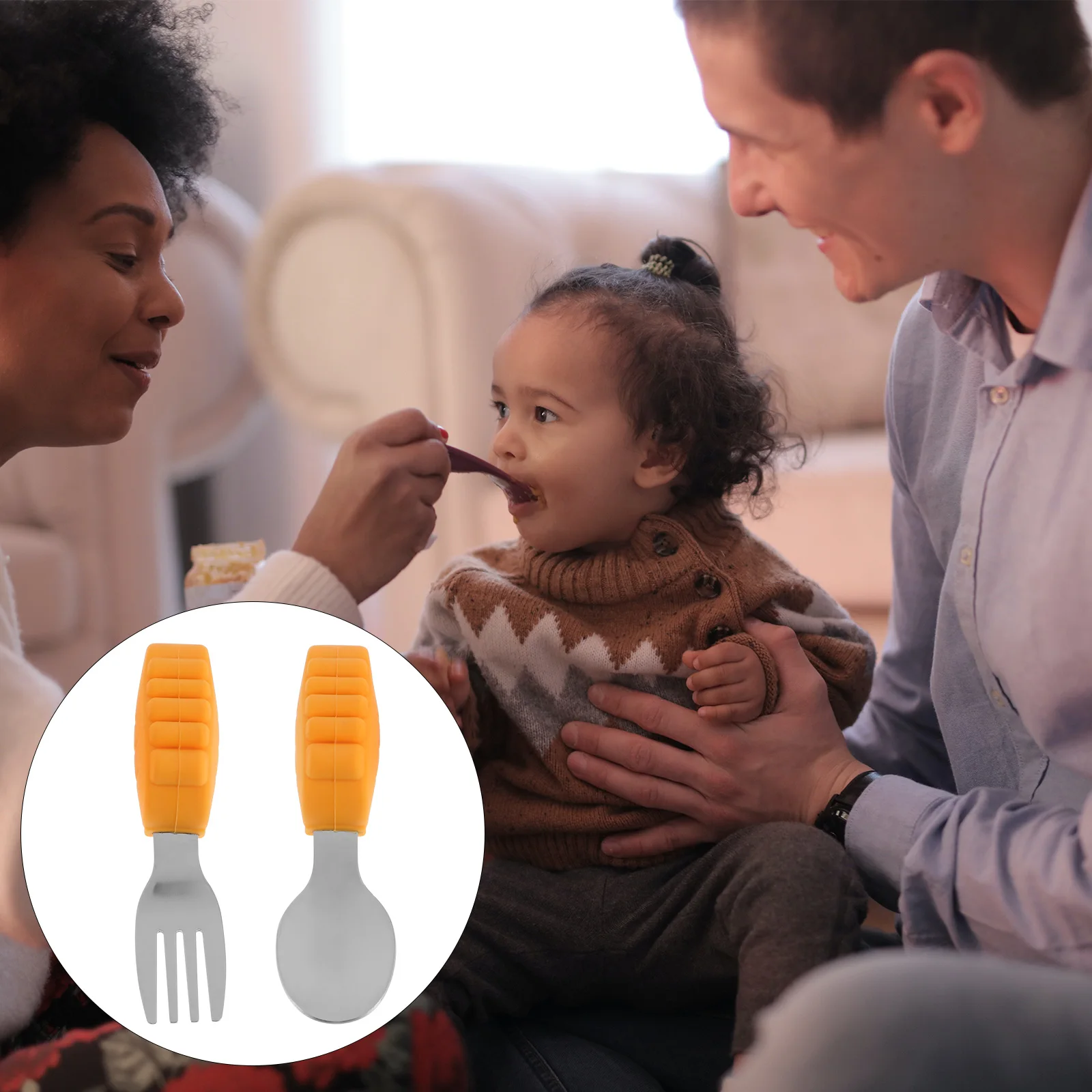 

Toddler Fork Spoon Baby Utensil Non Slip Silicon H Training Tableware Feeding Supplies Safe Stainless Steel Child