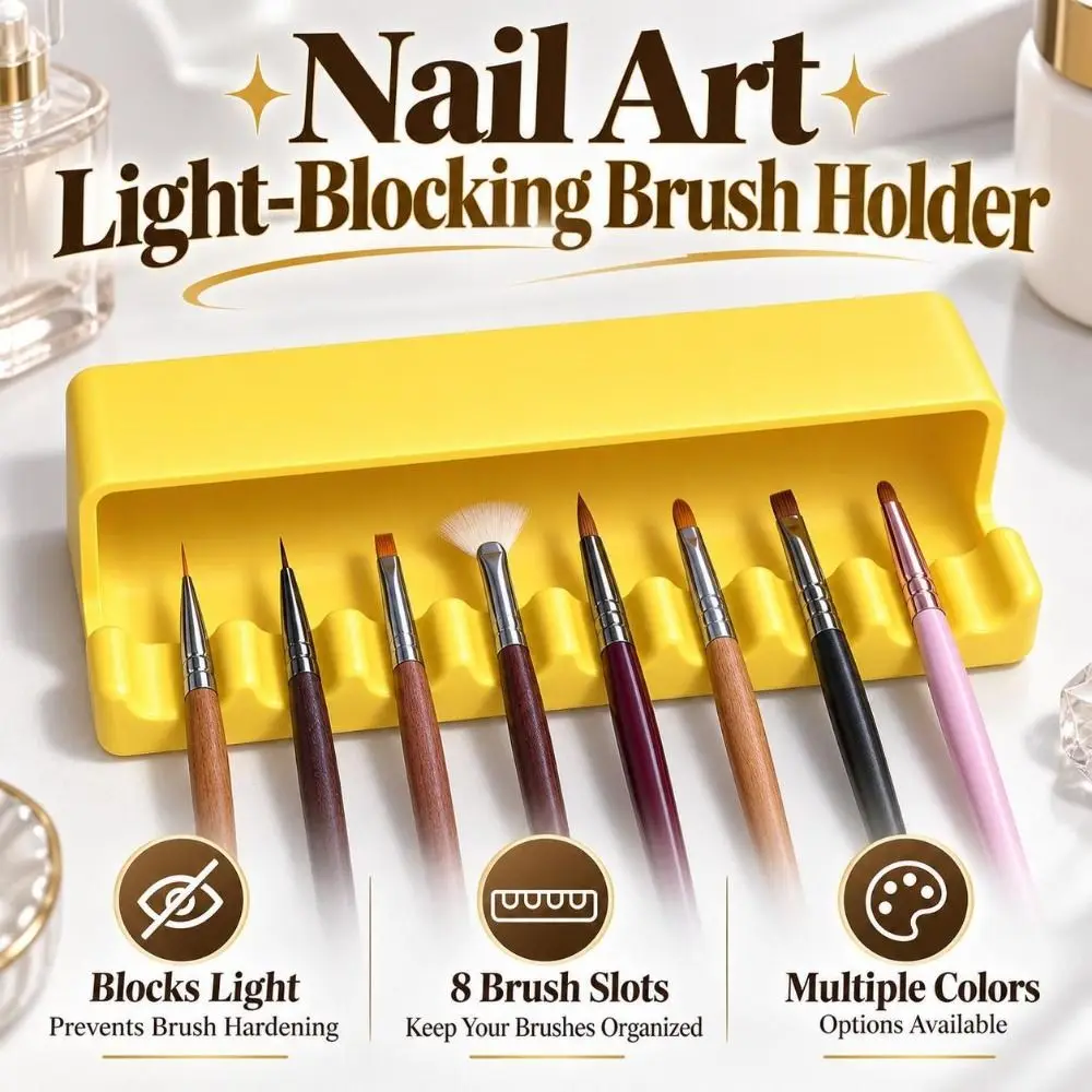 Light-Blocking Nail Brush Holder 8-Slot Leak-Proof Nail Brush Stand Compact Durable Manicure Brush Organizer Multifunctional