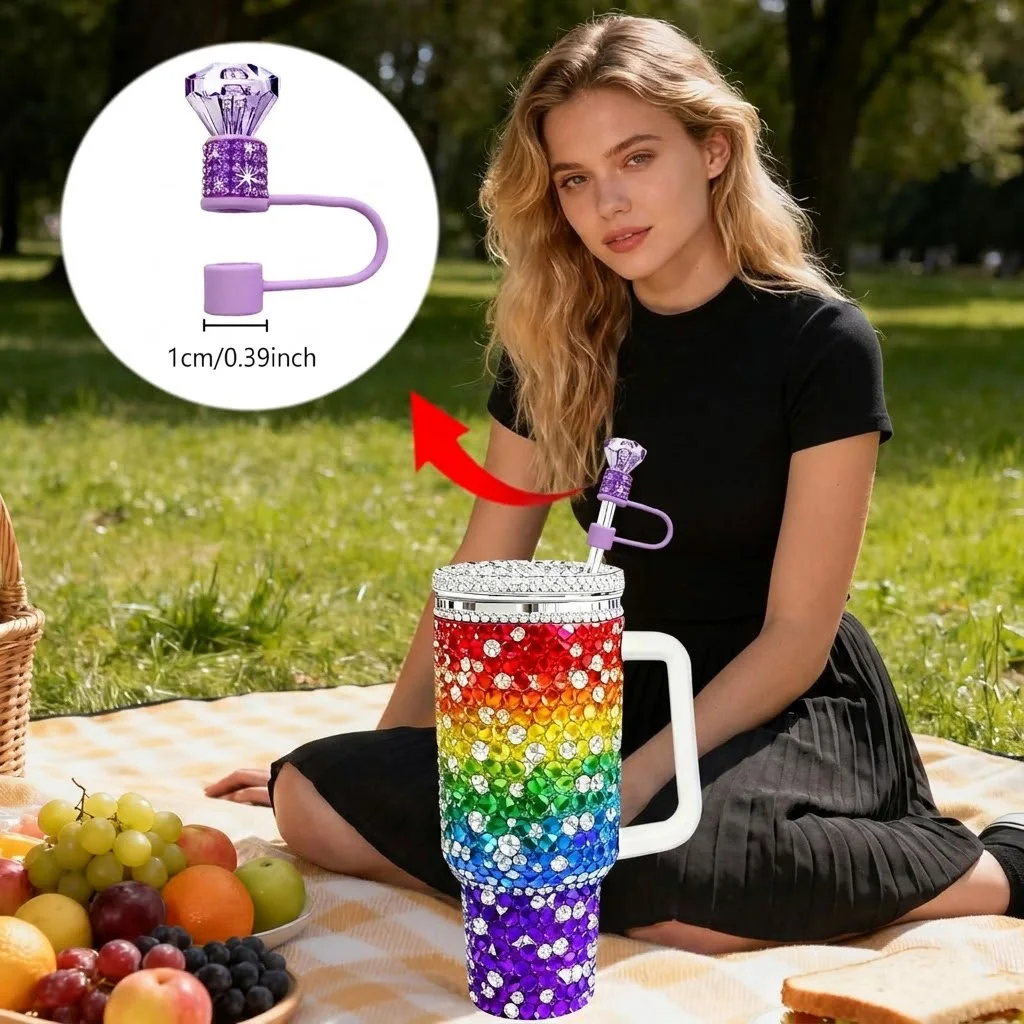 1pc Sparkling Diamond Straw Cap Cover for Stanley 30 and 40oz Tumbler Cup,Straw Cap with 10mm Straw Top for Glass Cups