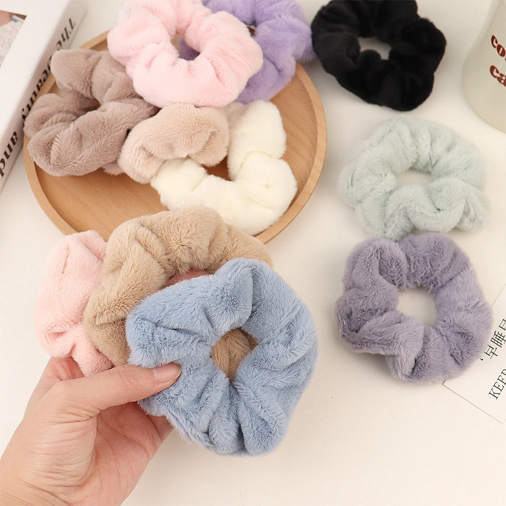 Soild Color Plush Scrunchies Elastic Soft Velvet Hair Ties Women Girls Ponytail Holder Rubber Band For Thick Hair image 5