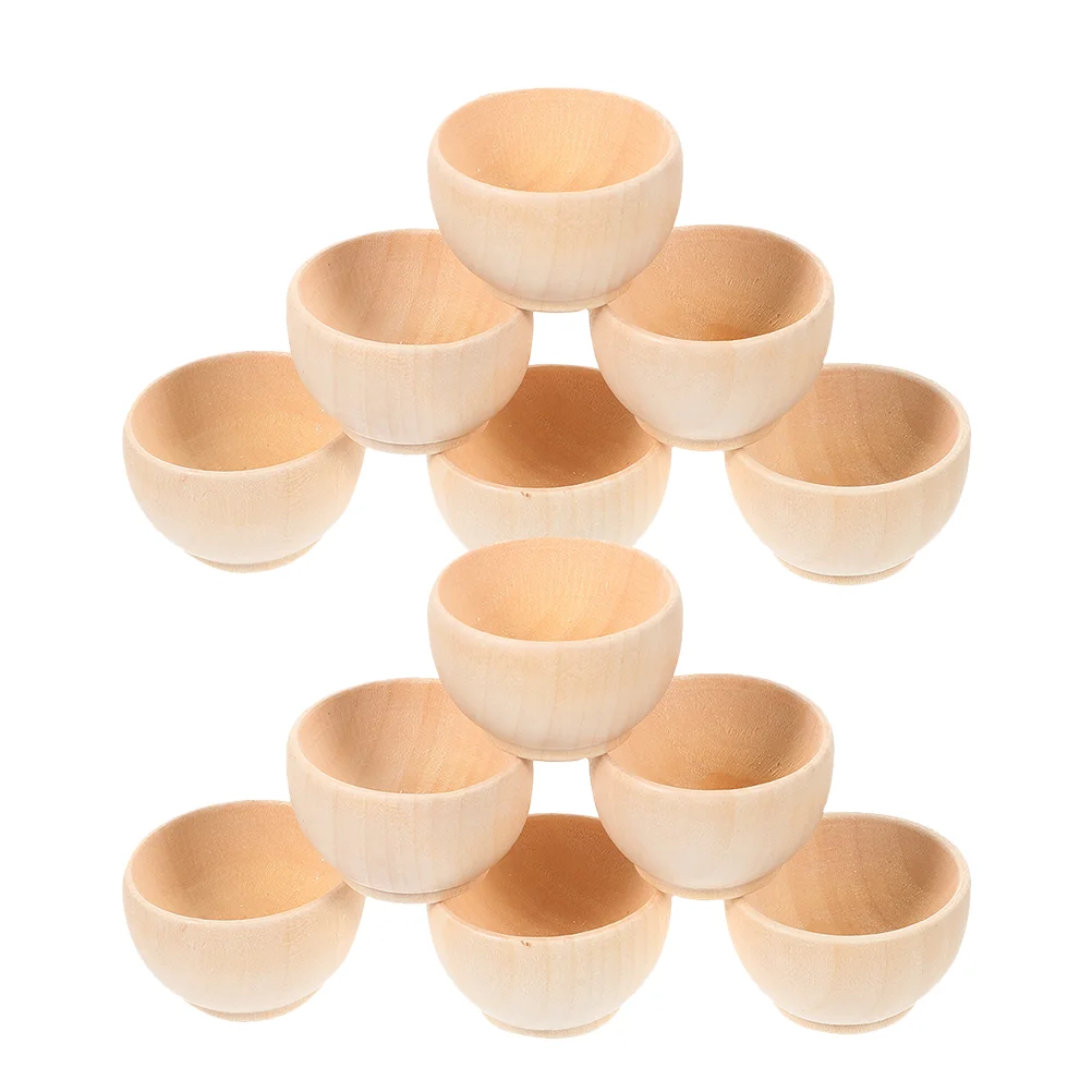 

12 Pcs Decor Mini DIY Cutlery Unfinished Wooden Bowls Decorate Simulated Kitchen Toys Delicate Child