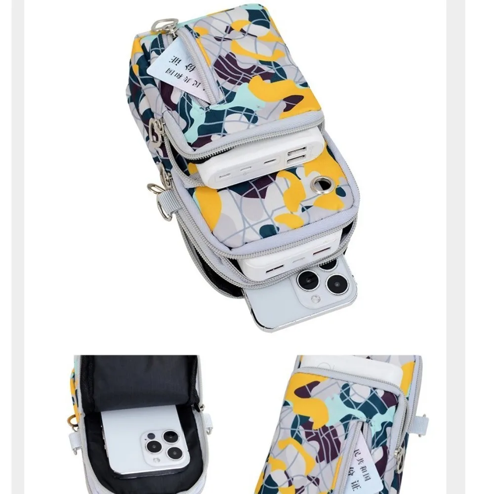 New Multi Compartment Printed Running Phone Bag Adjustable Large Capacity Shoulder Bag Portable Lightweight Crossbody Bag 2024