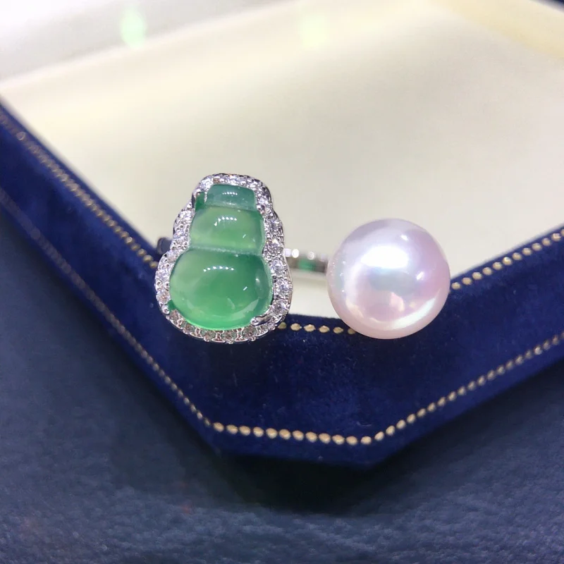 

Пресноводный жемчуг, изумруд, натуральный халцедон, агат, тыква, открытое кольцо, ювелирные изделия