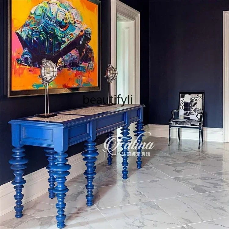NQ52 Hot sales French American entrance table European solid wood carving flower light luxury living room  creative foyer side c