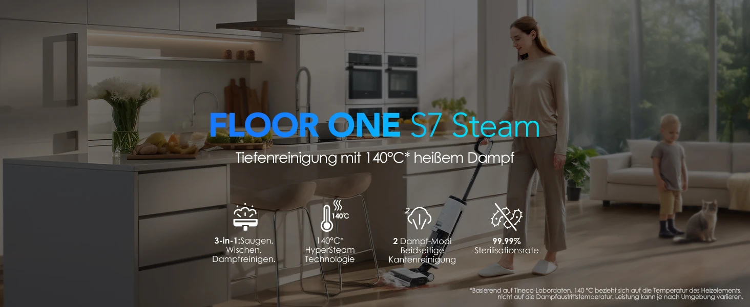 Tineco Floor One S7 Steam Kabelloser Dampfmopp-Bodenreiniger für hartnäckigen Schmutz auf Hartböden mit selbstreinigendem Sieb, Kantenreinigung, Selbstantrieb, ideal für Kinder/Haustiere – Detail 1