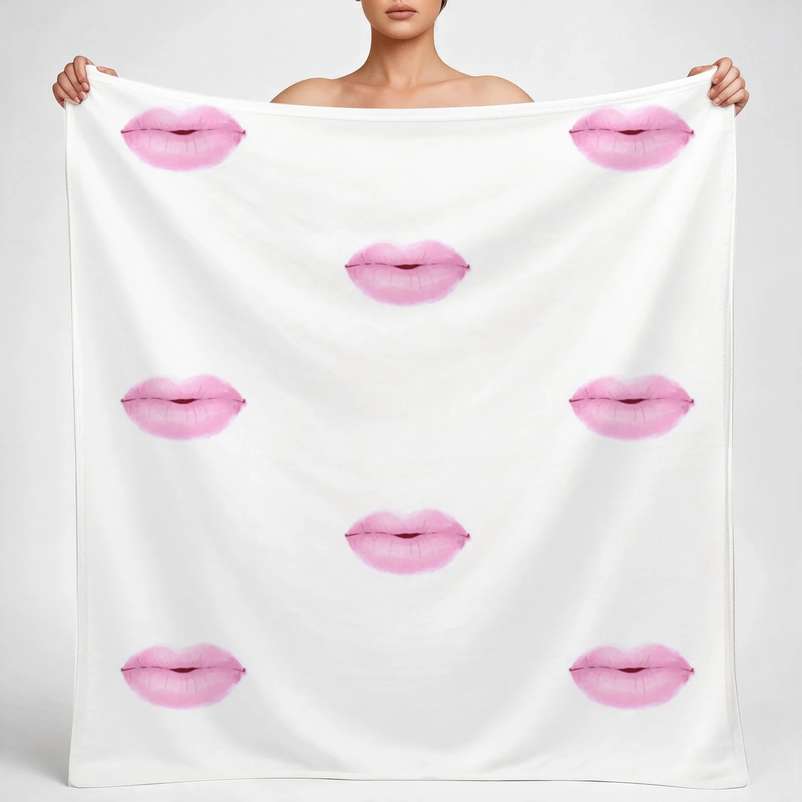 Soft Pink Cute Thick Lips Watercolor Painting Throw Blanket couch cozy soft plush fuzzy picnic outdoor blanket