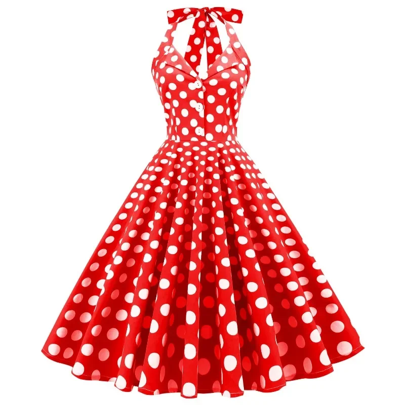 Hepburn-Robe dos nu à col rabattu vintage, robe mi-longue sexy, col frontal, pois rétro, vert, années 50 et 60, nouveau, 2025