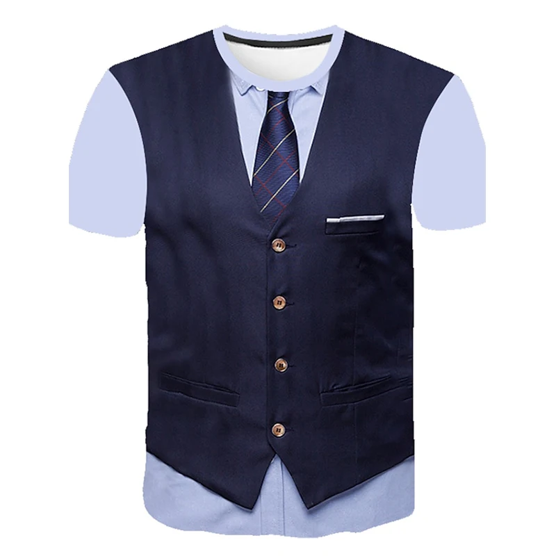 Fashion Fake Suit Tuxedo Tie 3D Print T-Shirts Men Casual O-Neck Short Sleeve T Shirt Oversized Harajuku Tees Tops Kids Clothing
