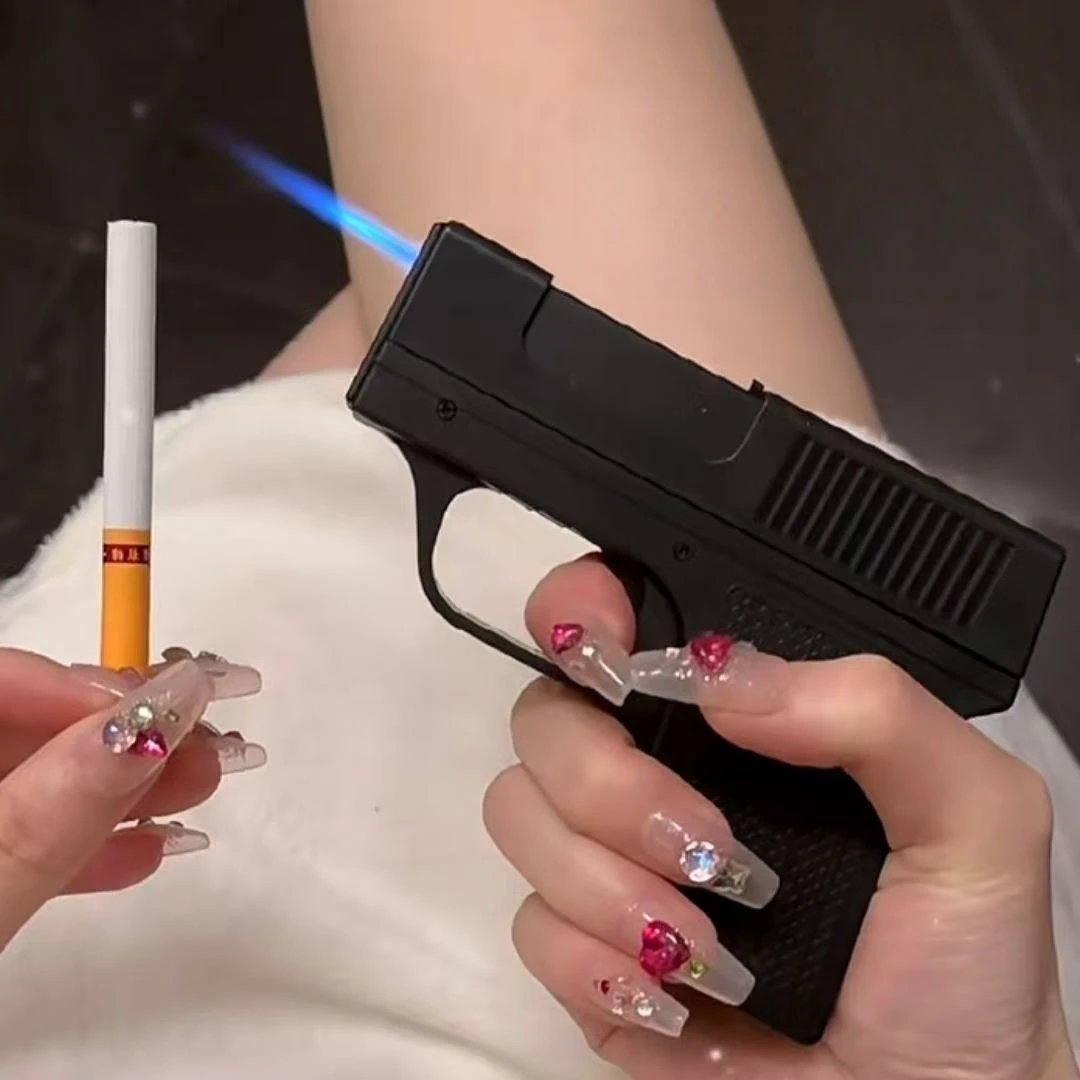 Fashionable Windproof 10 Cigarette Box Gun Style Inflatable Lighter Outdoor Portable Butane Smoking Accessories Men's Gift - Image 2