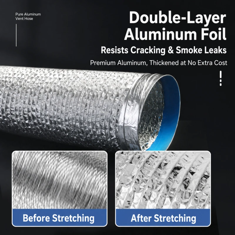 3M Aluminum Foil Dryer Vent Hose Flexible Thickened Exhaust Pipe for Range Hood Kitchen Stove Ventilation Duct Air Outlet Tube