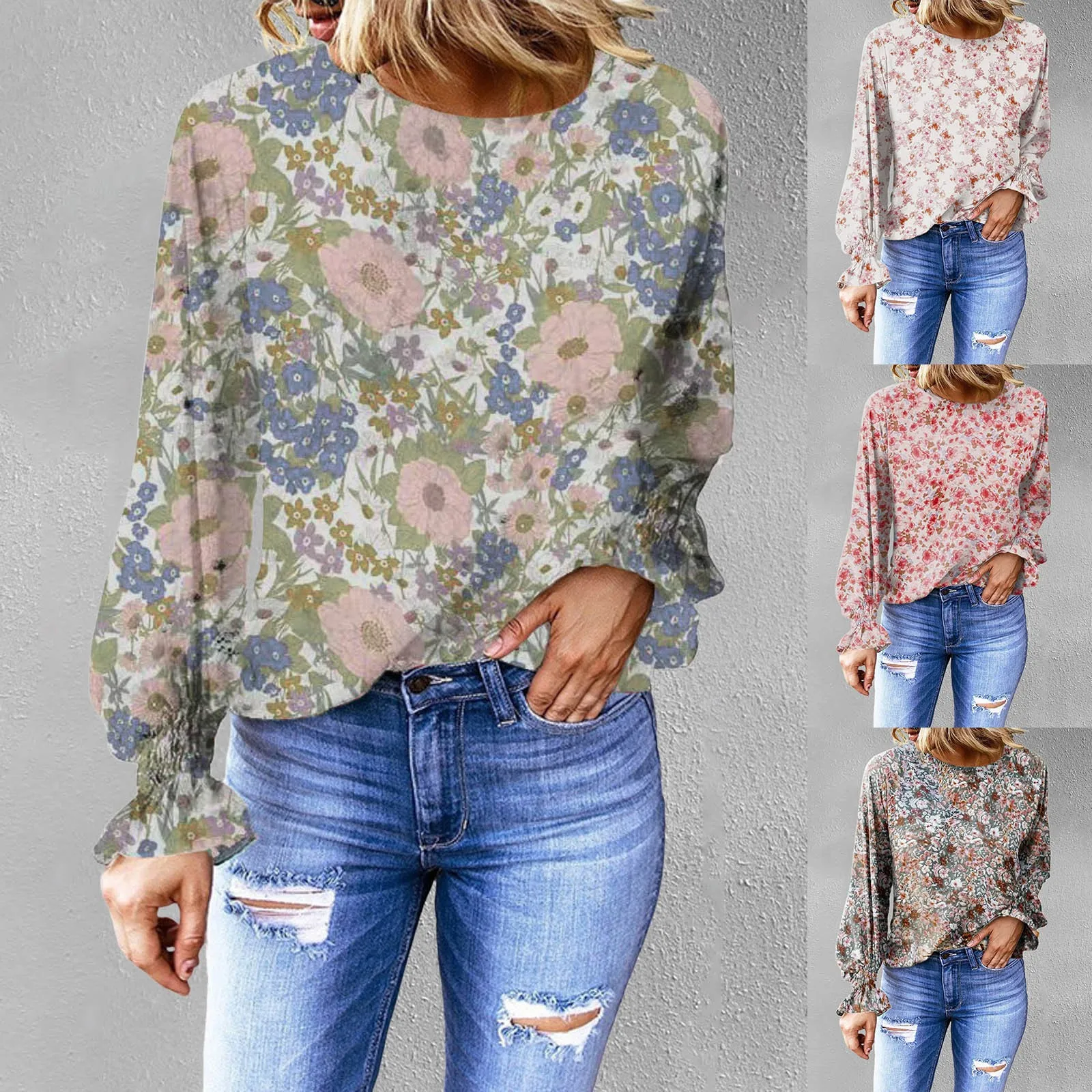 

Women Summer Long Sleeve Ruffle Bubble Sleeve Casual Loose Shirts Tops And Blouses Fashion Tops