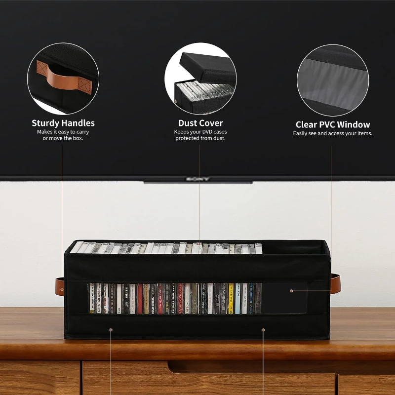 

CD Storage Box with Lid DVD Media Storage Box Foldable Locker with Handle Storage