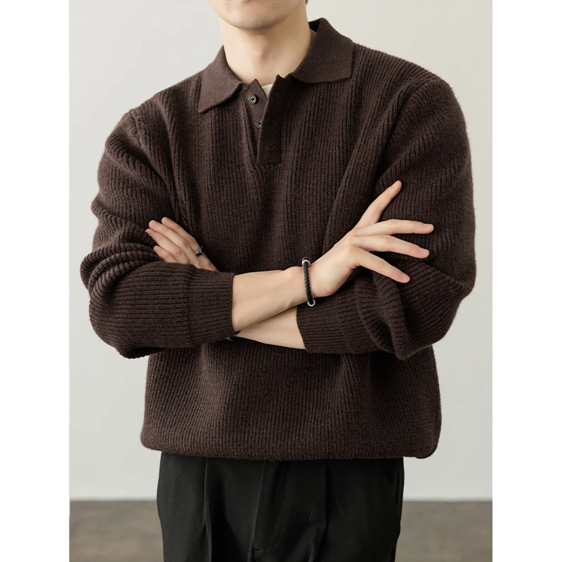 Nueva moda Jersey con cuello tipo Polo para hombre, versión holgada a la moda, ropa de punto, Polos de manga larga, suéter con cuello vuelto, prendas de punto M-5XL