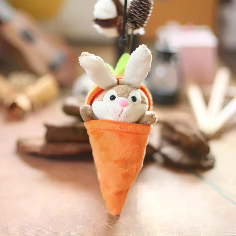 1 pezzo reversibile coniglietto carota peluche morbido peluche Kawaii ragazza portachiavi regalo di festa ciondolo zaino
