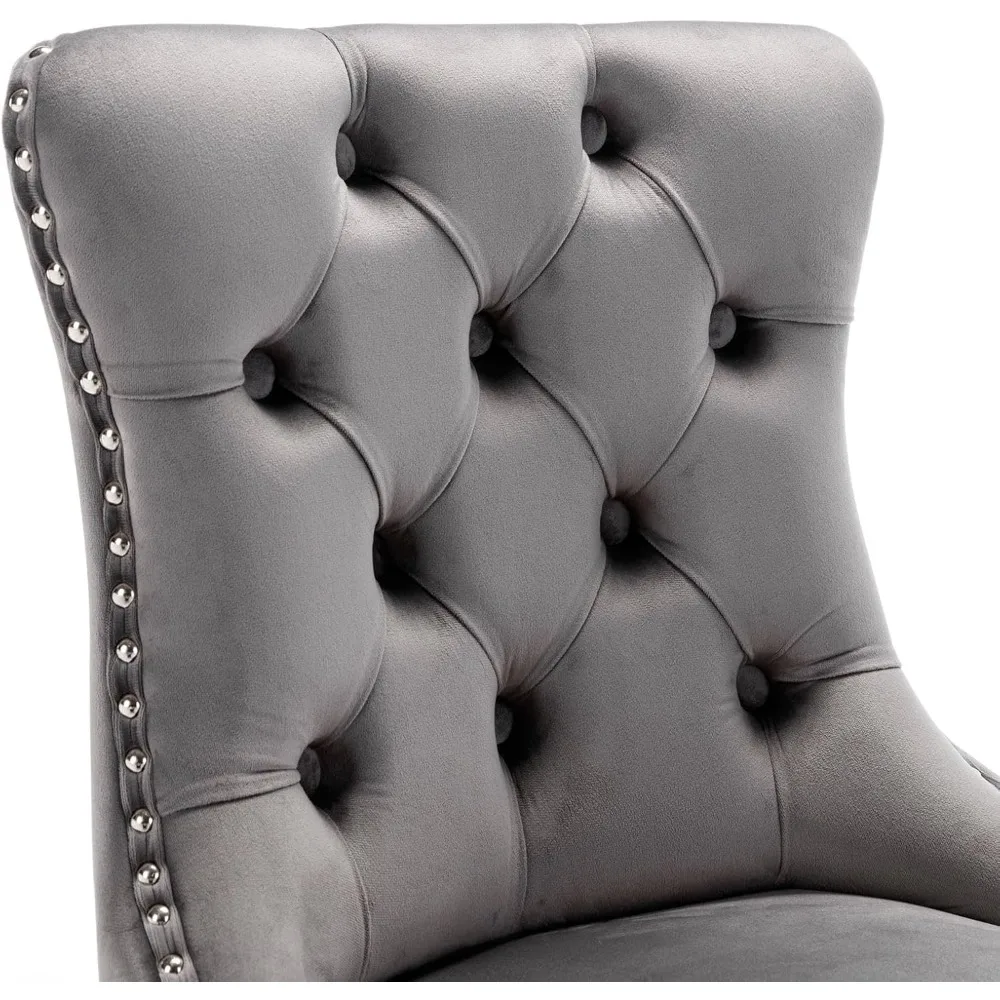 Conjunto de 2 bancos de bar com altura de balcão, bancos de bar estofados em veludo com pernas de base de metal resistente, capitoné de botão e acabamento de cabeçotes