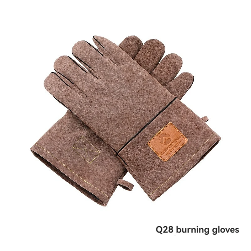

CAMPINGMOON Outdoor Camping Fire Retardant And Heat-Insulating Cowhide Double-layer Detachable Design Fire Gloves
