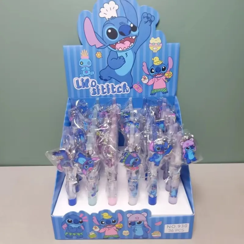 12/36pcs Disney Stitch Pendant Gel Pen Cute Stitch Pendant Water Pen Student Cute Blue Signature Pen Stationery Gift Wholesale