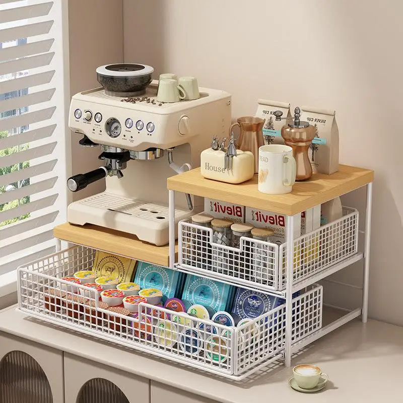 Coffee Corner Desktop Drawer Storage Rack Barista Capsule Tea Bag Organizer Metal Material Simple Design Office Storage Solution