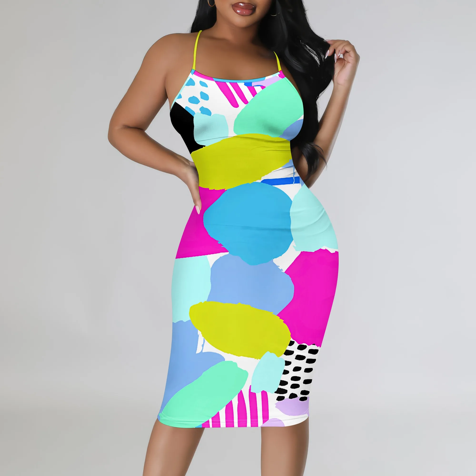 

Womens Fashion Sleeveless Loose Sexy Slip Dress Vacation Scoop Neck Dress Print Sleeveless Print Casual Dress