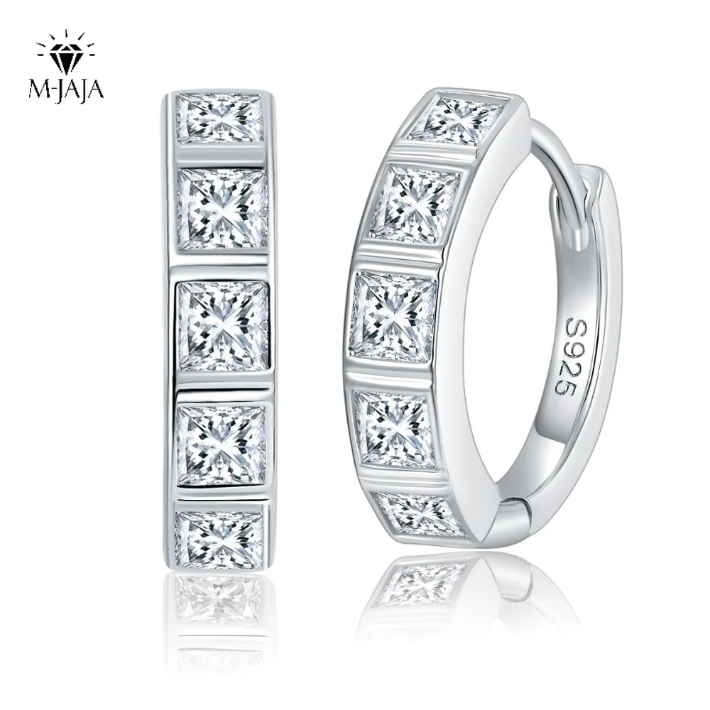 

LinkerLove S925 Silver Moissanite 14mm Huggie Hoop Earrings for Women Princess Cut Halo Diamond Earrings Hypoallergenic Jewelry