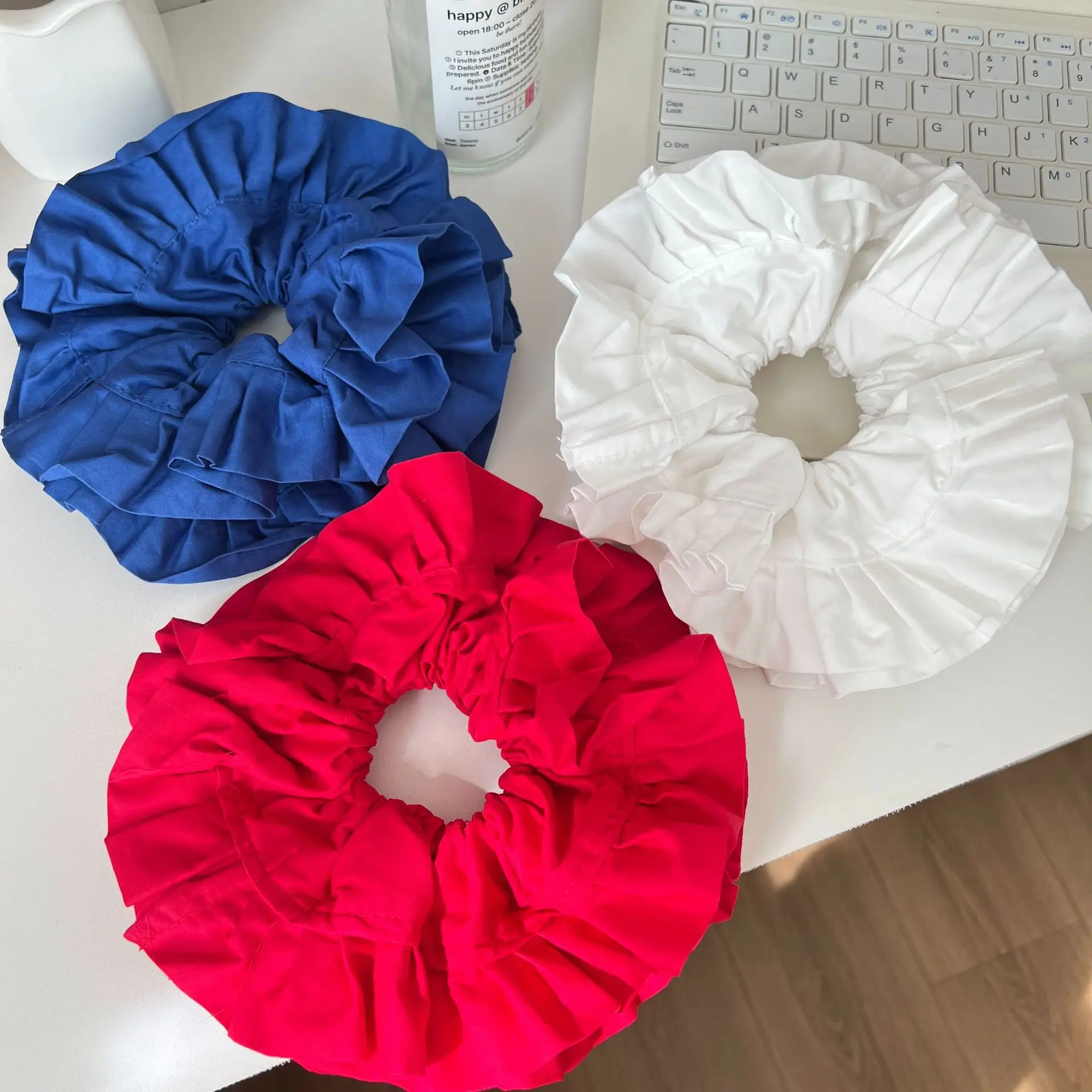 French Ruffle Double Satin Scrunchie Solid Color Elastic Hair Tie Women Ponytail Hair Band Simple Retro Fashion Hair Accessories