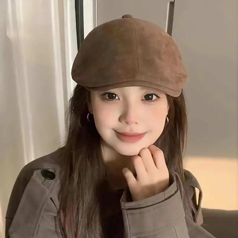 

Retro Beret Hat American Slouchy Suede Newsboy Cap Forward Hat Adjustable Classic British Hat Casual Flat Top Artist Cap