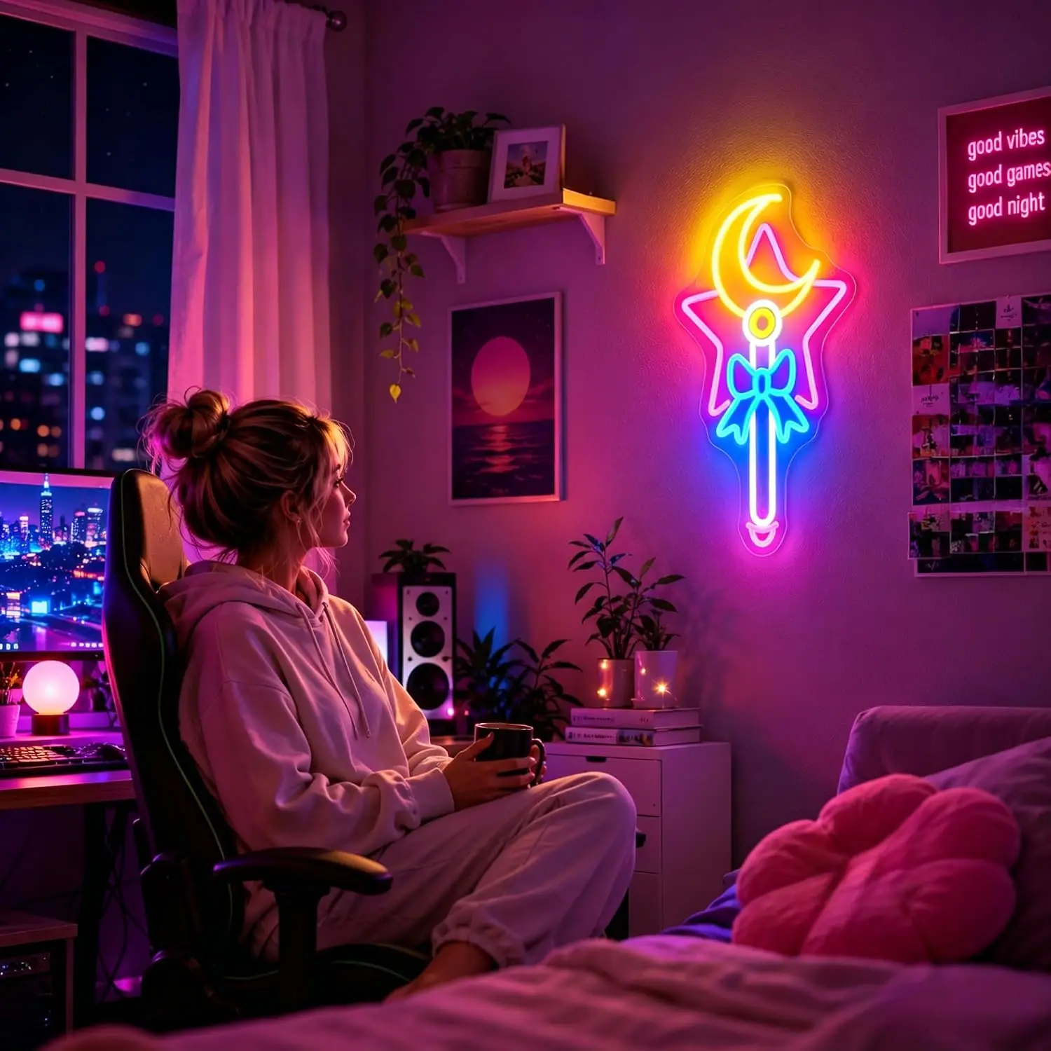 Magic Wand LED Neon Sign USB Powered Neon Night Light Wall Art Lamp for Girls Bedroom Kids Room Home Wall Aesthetic Decor Gift