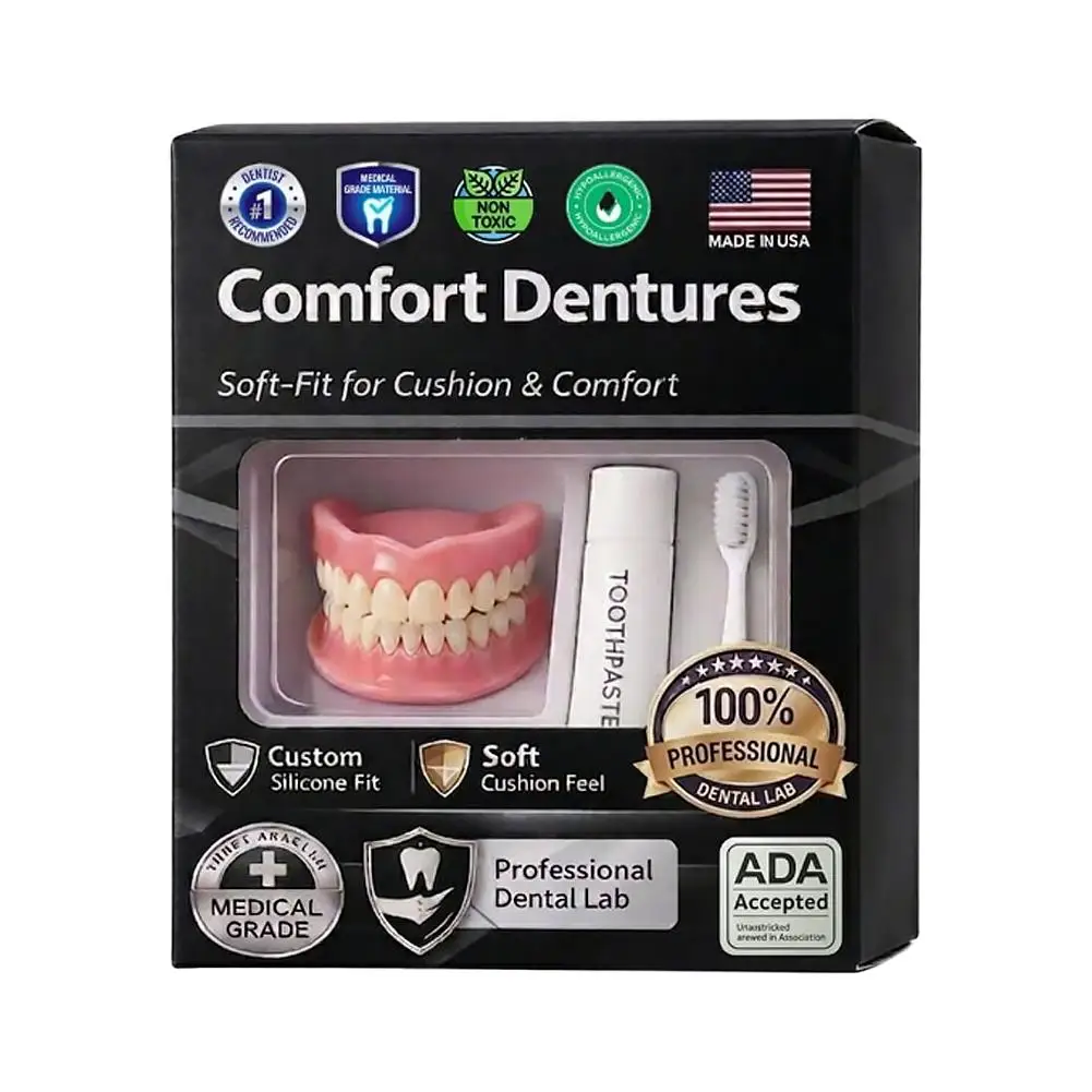 Soft Silicone Denture Reline Kit Pink and White Custom Fit Fake Teeth Cover Cushion Pad with Dedicated Cleaning Brush & Paste
