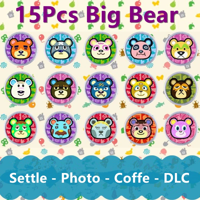 

15Pcs Big Bear Various Amxbo Card Hot Game Animal Croxxing: New Horizons cute roles NS Switch Set Collect Mini NFC Round Cards