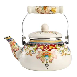 2.5L Enameled Teakettle with Ceramic Handle, Steel Teapot Floral Colorful Tea Kettle for Stovetop, Hot Water, No Whistling