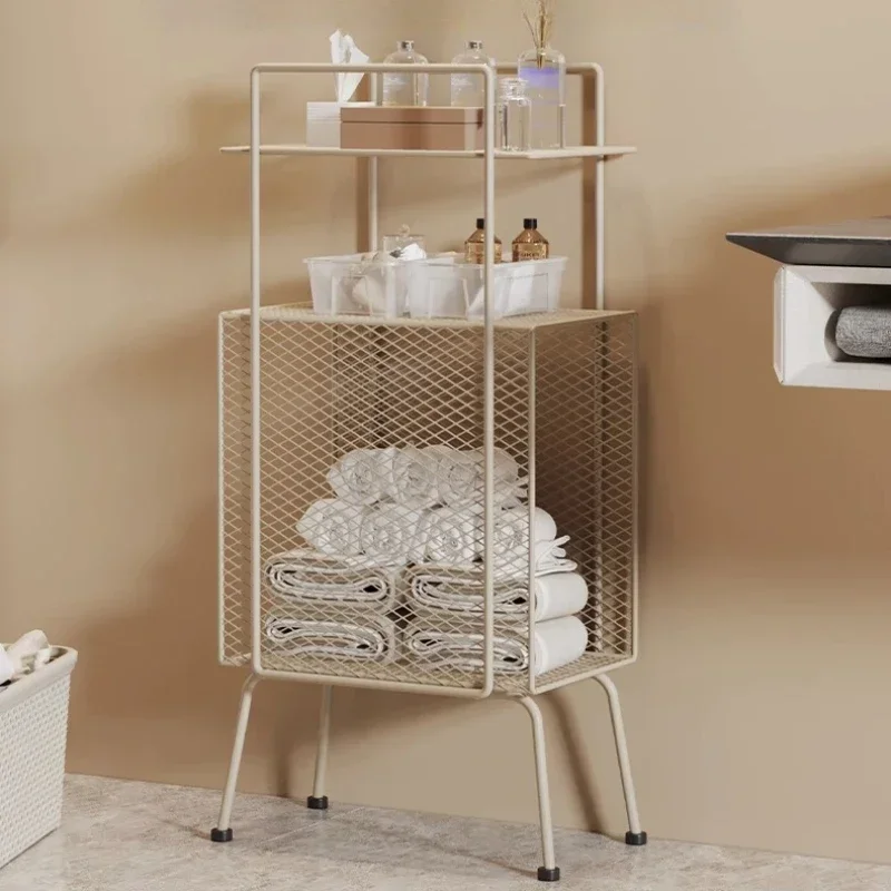 Simple Nordic  Bathroom Shelf Multi-Layer Towel Holder Narrow Seam Floor Storage Hollow-Out Design for Shower Essentials