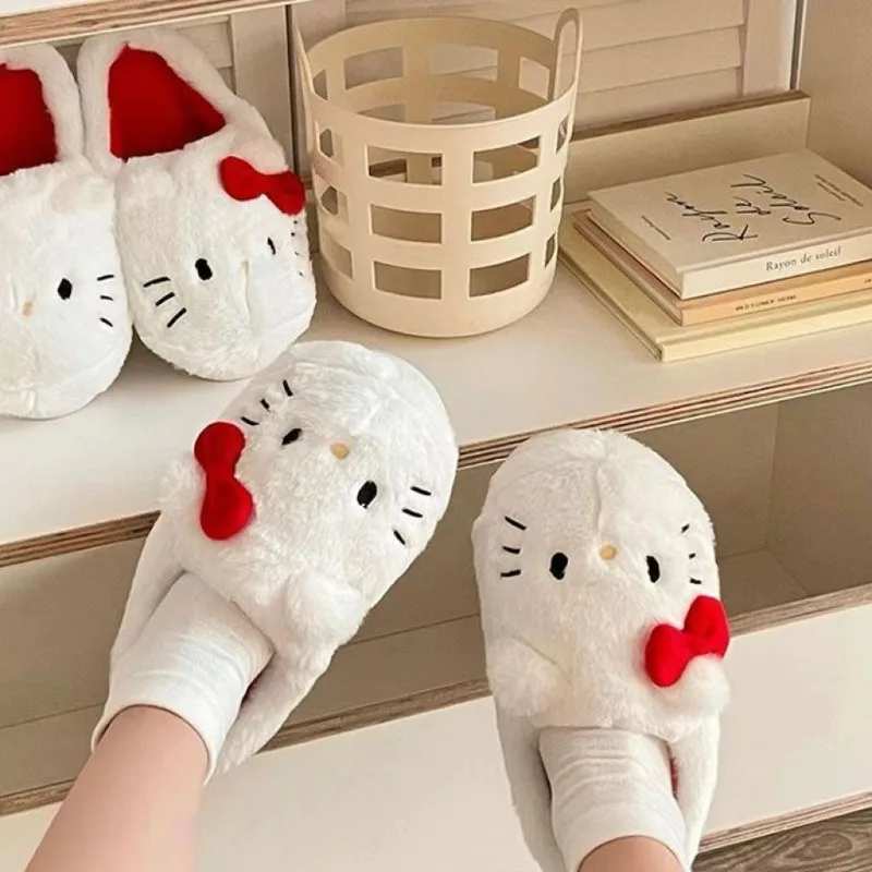 Kawaii Hello Kitty Sanrio الخريف والشتاء لطيف أفخم الكرتون النعال الطلاب أحذية مريحة دافئة أحذية الملاعب المغطاة للفتيات #4