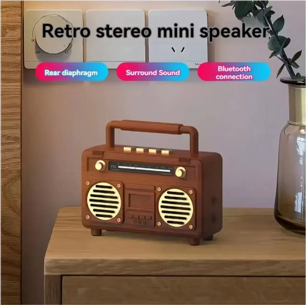 Portátil Retro Mini Bluetooth Speaker, Multi-funcional Wireless Outdoor Speaker, Small USB Insert Card, Radio Stereo, Alta qualidade