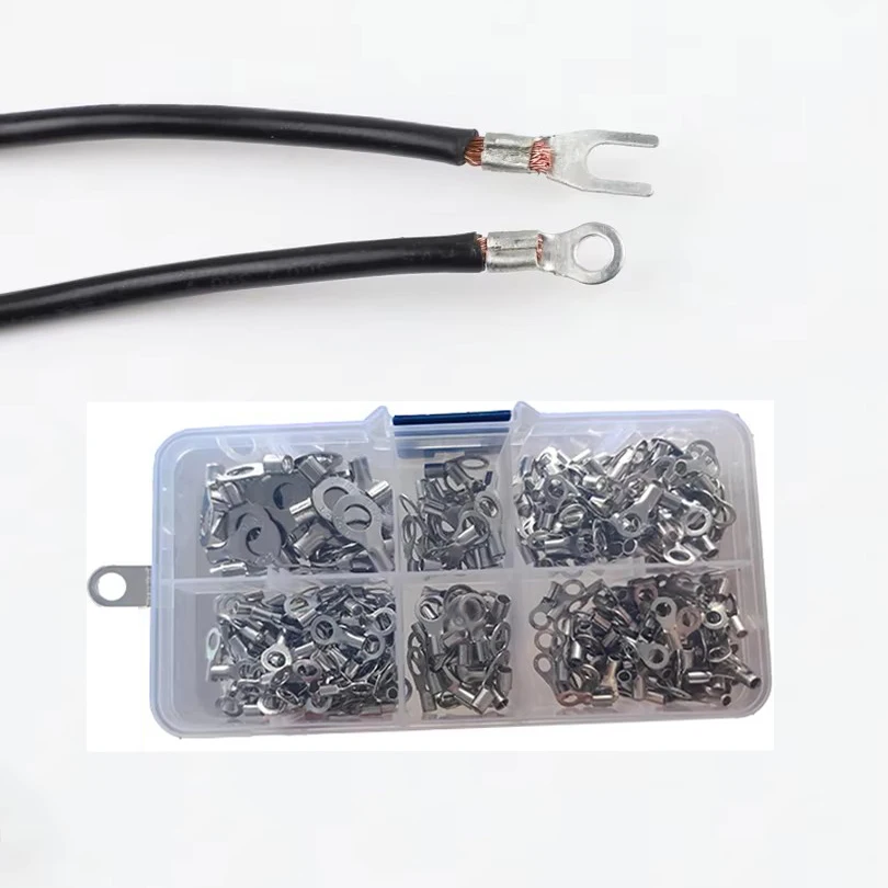 300/380/500pcs RNB/SNB  Non-Insulated Ring Fork U-Type Tin-Plated Copper Terminals Cable Wire Lugs Battery Connector Crimp Spade