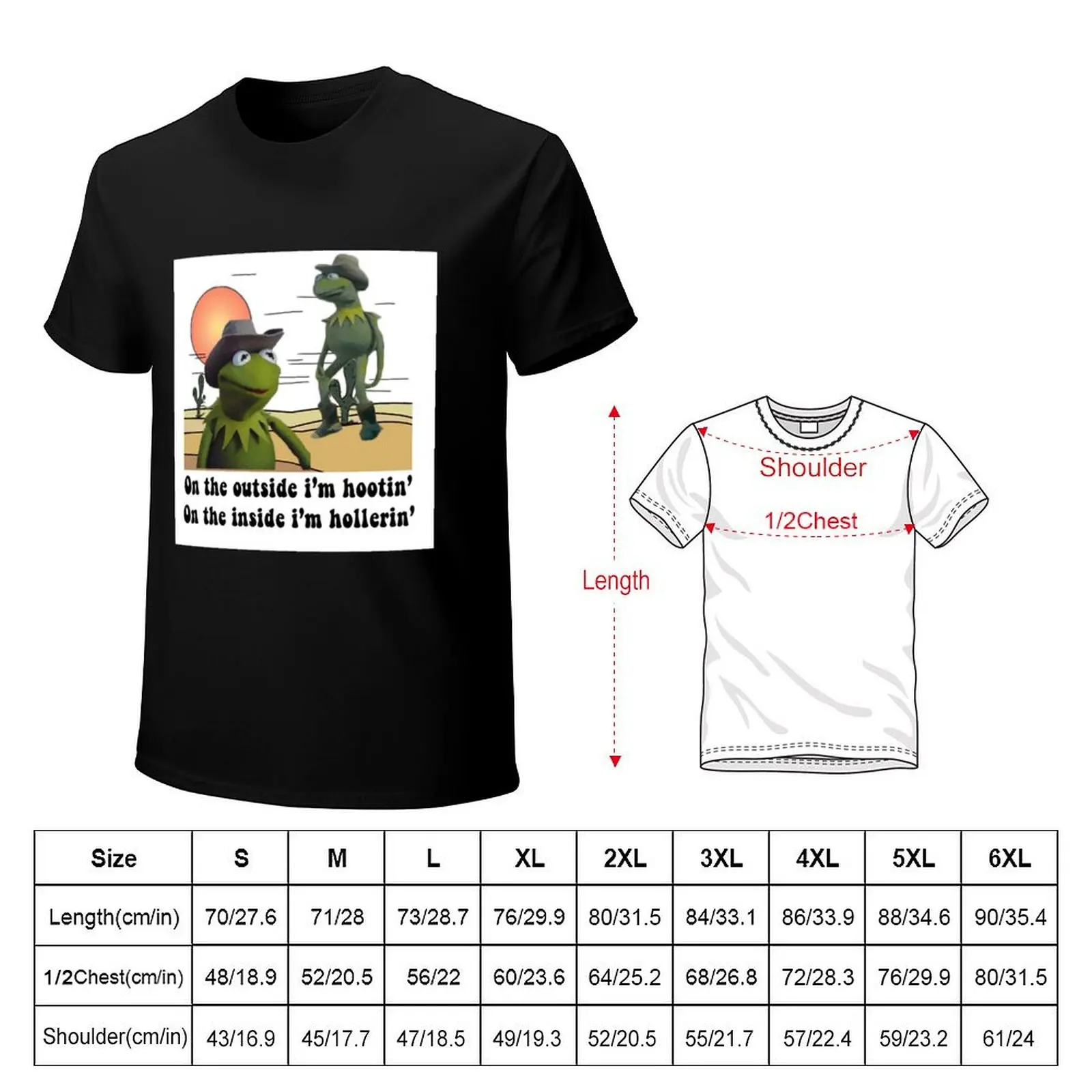 On the outside i'm hootin on the inside i'm hollerin kermit cowboy meme T-Shirt Breathable Lightweight Summer Top