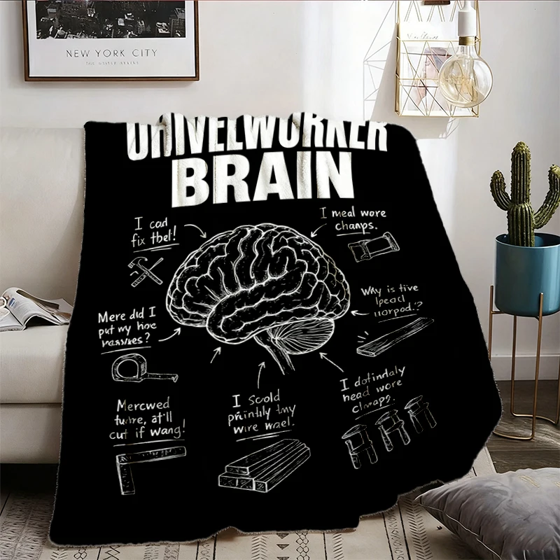 Woodworker Brain Original Comfort Flannel Blanket, Funny Carpenter Workshop Flannel Throw