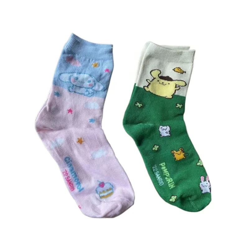 Sanrio Kurome Socks Autumn and Winter New Style Pure Cotton Breathable Non-stinky Japanese Style Cute Print Girls Mid-calf Socks