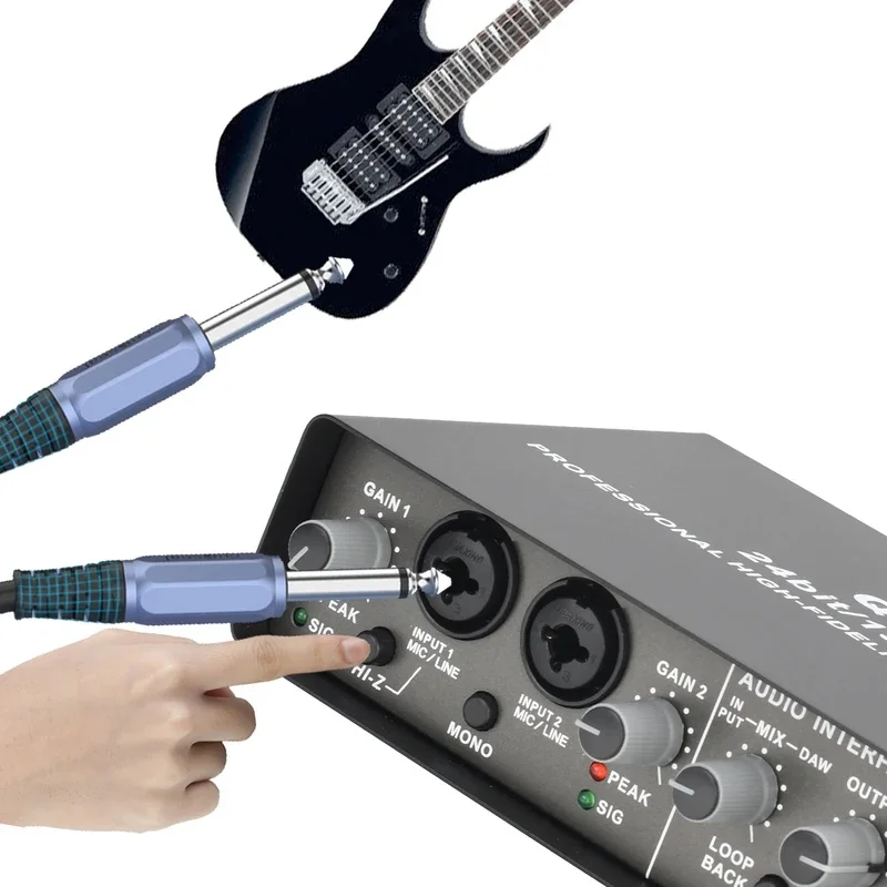 Audio Interface 24Bit 192KHz Soundcard Loopback Stereo Direct Monitor External Usb Sound Card for Guitar Studio Record